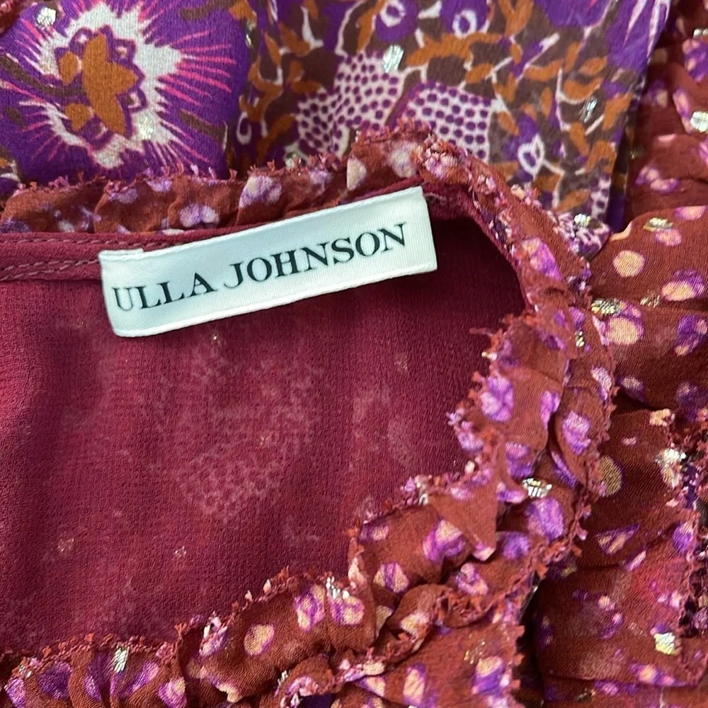 Ulla Johnson Girls Silk Lurex Dress XS - Red Floral Ruffle Boho Fall